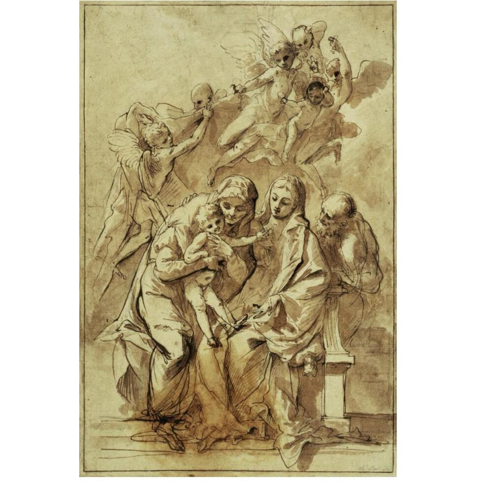 Holy Family with Saint Anne (recto) Figure Sketches (verso)-Paper Art-42&quotx62"