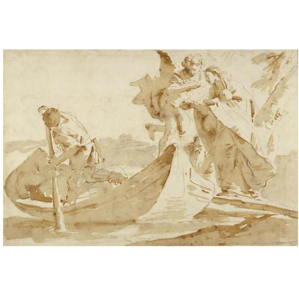 Flight into Egypt (recto) Various Studies (verso)-Paper Art-20&quotx14"