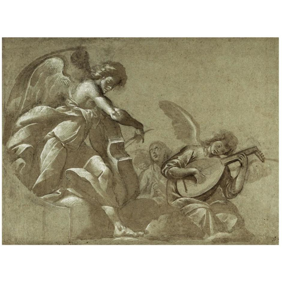 Angel Musicians (recto) Head Studies (verso)-Paper Art-26&quotx20"