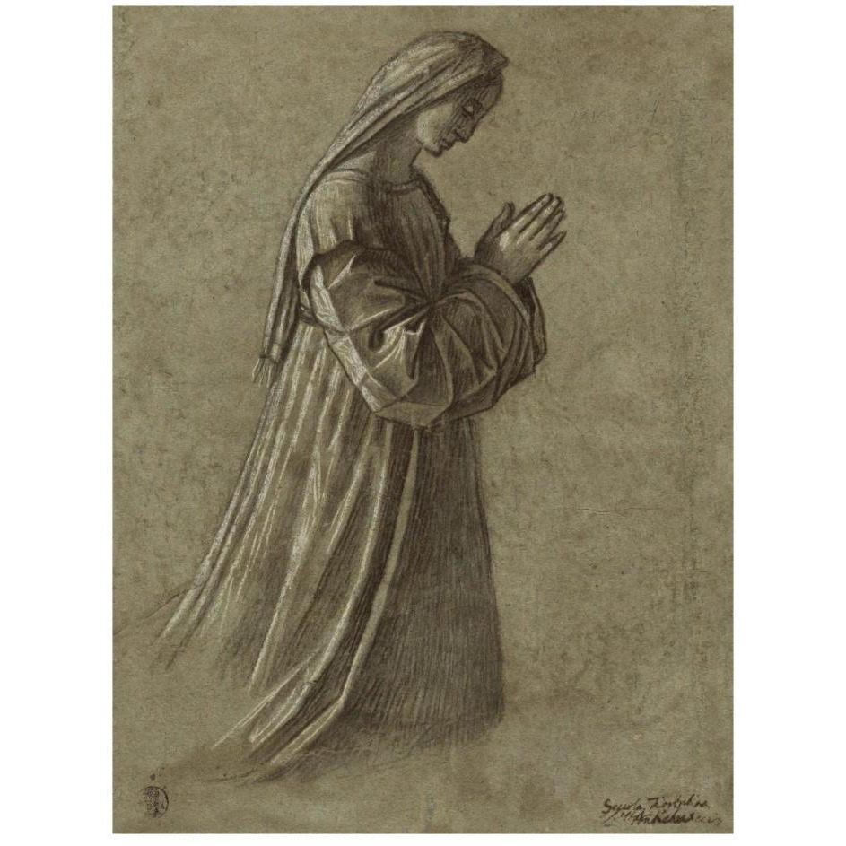Study of the Virgin (recto) Study of the Virgin and of Hands (verso)-Paper Art-20&quotx26"