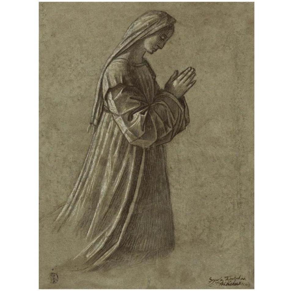 Study of the Virgin (recto) Study of the Virgin and of Hands (verso)-Paper Art-26&quotx34"