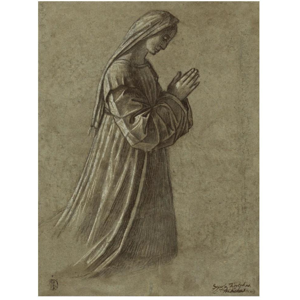 Study of the Virgin (recto) Study of the Virgin and of Hands (verso)-Paper Art-38&quotx50"