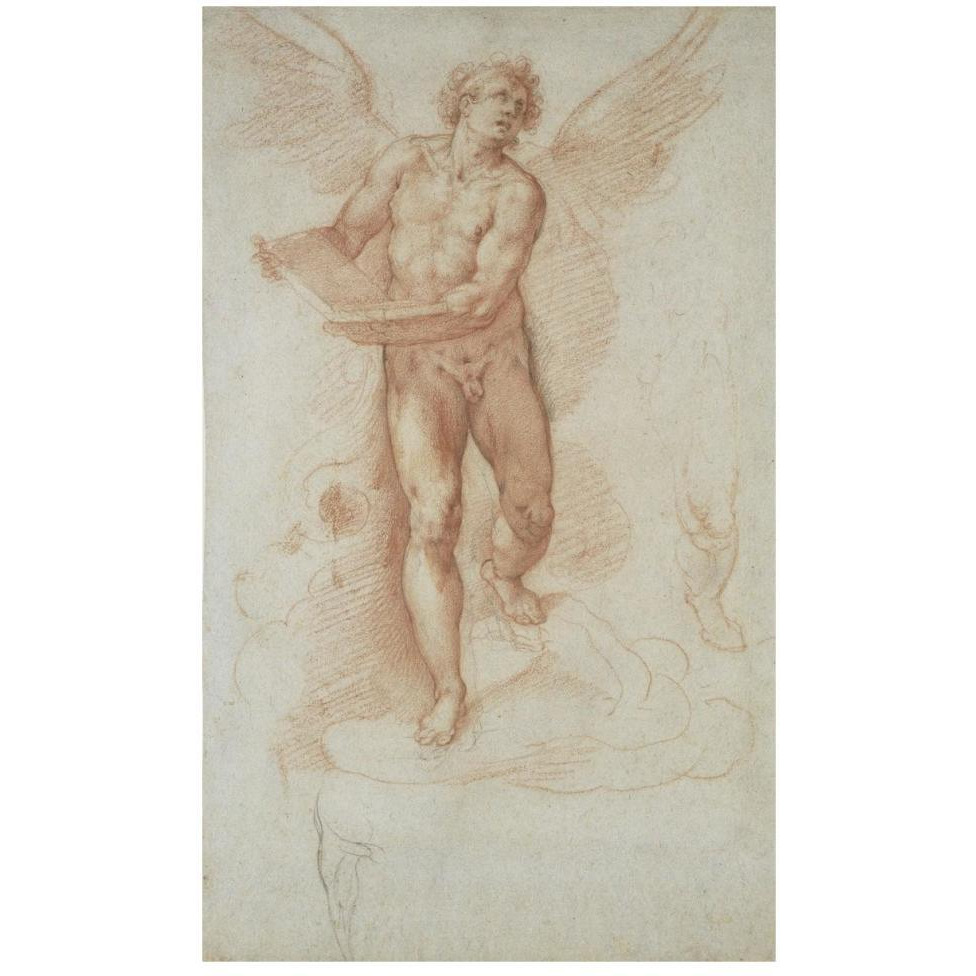An Angel Holding a Book (recto) Three Studies of a Falling Male Figure (verso)-Paper Art-28&quotx46"