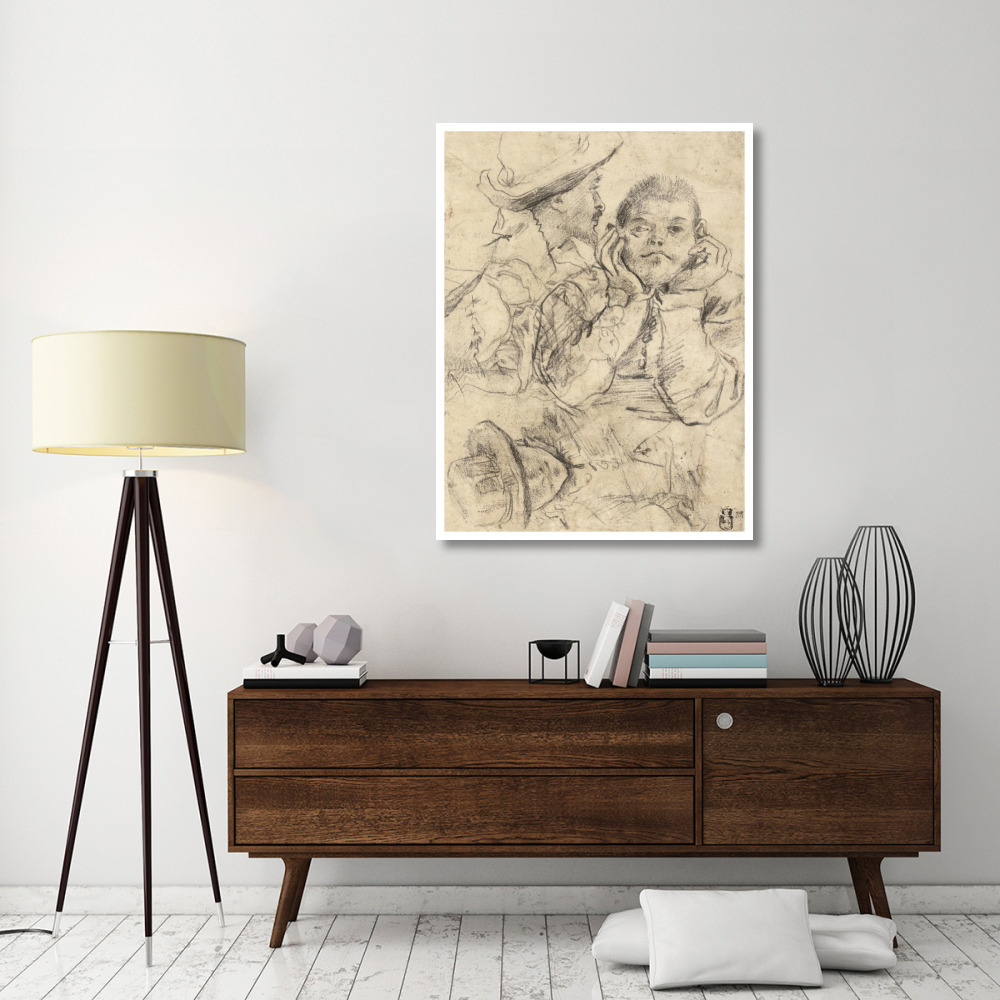 Four Studies of Heads Drawn over a Copy of Saint John the Evangelist by Correggio (recto) Three Studies of Men (verso)-Paper Art-38&quotx50"