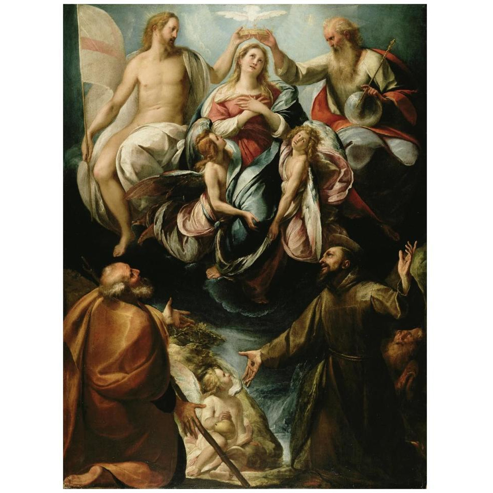 Coronation of the Virgin with Saints Joseph and Francis of Assisi-Paper Art-32&quotx42"