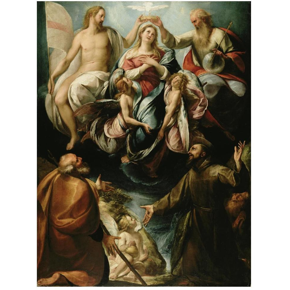 Coronation of the Virgin with Saints Joseph and Francis of Assisi-Paper Art-38&quotx50"