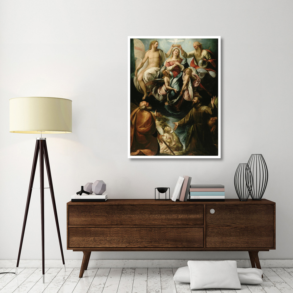 Coronation of the Virgin with Saints Joseph and Francis of Assisi-Paper Art-38&quotx50"