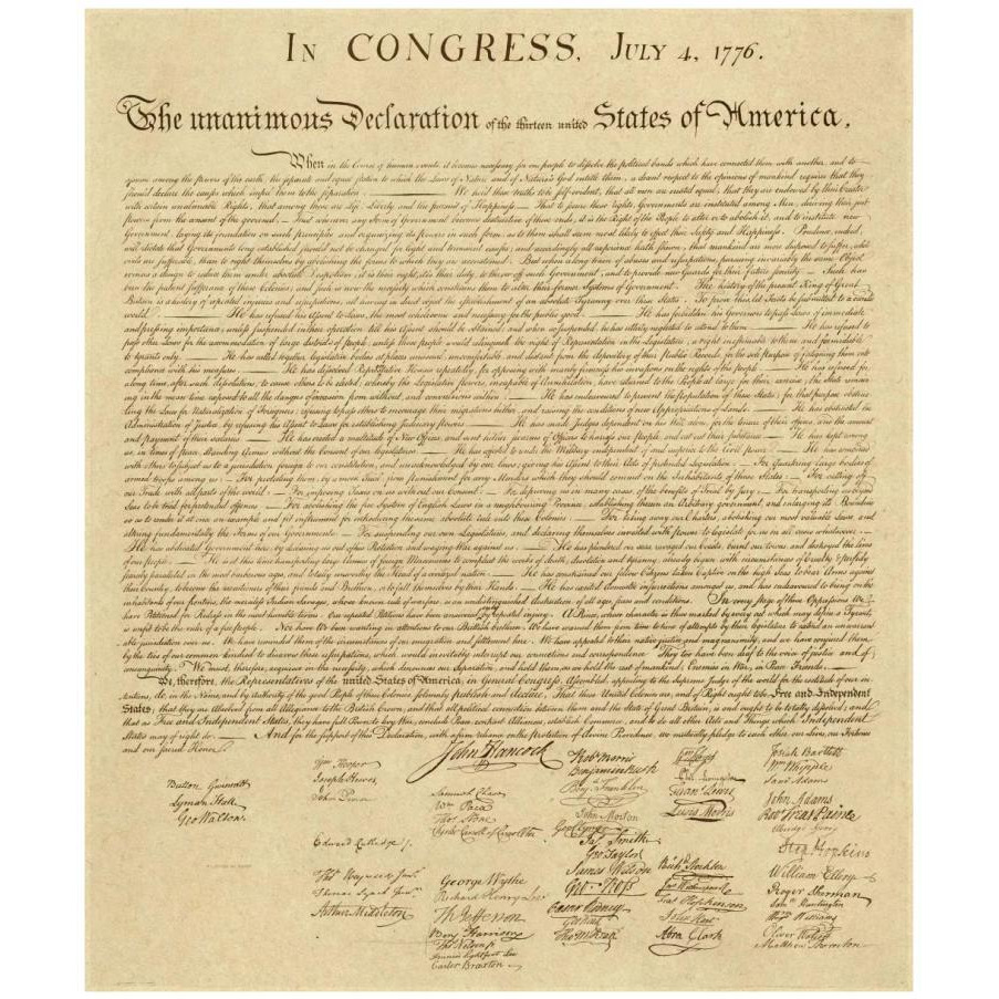 U.S. Declaration of Independence - Decorative Sepia-Paper Art-15&quotx18"