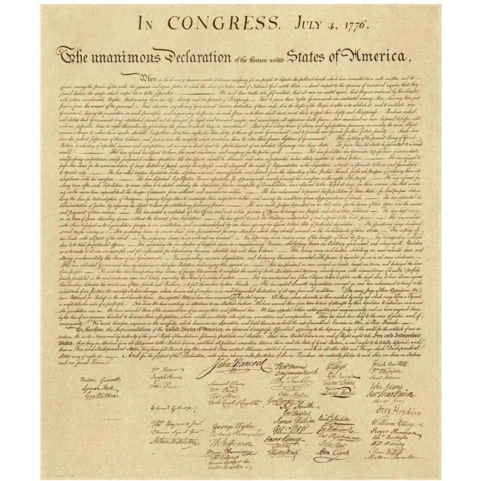 U.S. Declaration of Independence - Decorative Sepia-Paper Art-36&quotx42"