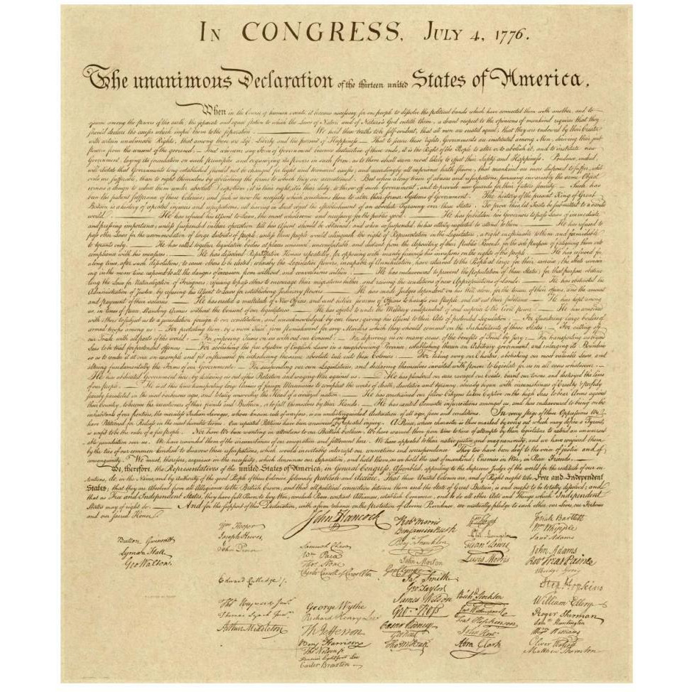 U.S. Declaration of Independence - Decorative Sepia-Paper Art-39&quotx46"