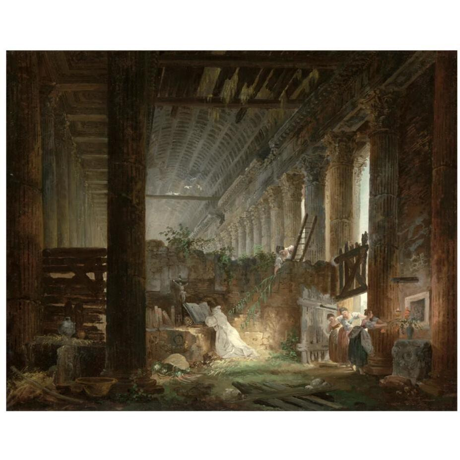 A Hermit Praying in the Ruins of a Roman Temple-Paper Art-22&quotx18"