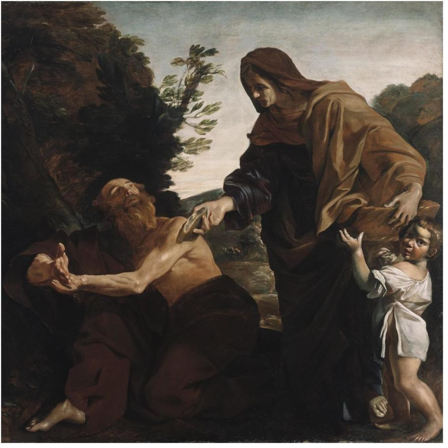 Elijah Receiving Bread from the Widow of Zarephath-Paper Art-20&quotx20"