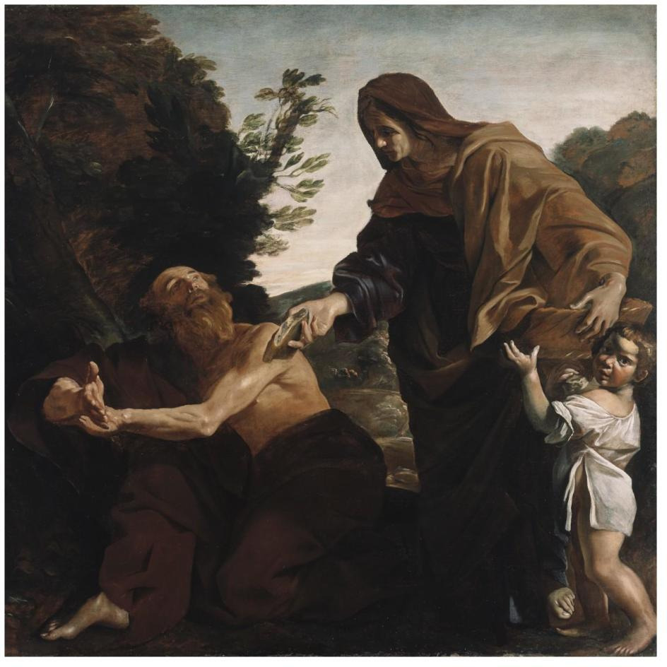 Elijah Receiving Bread from the Widow of Zarephath-Paper Art-26&quotx26"