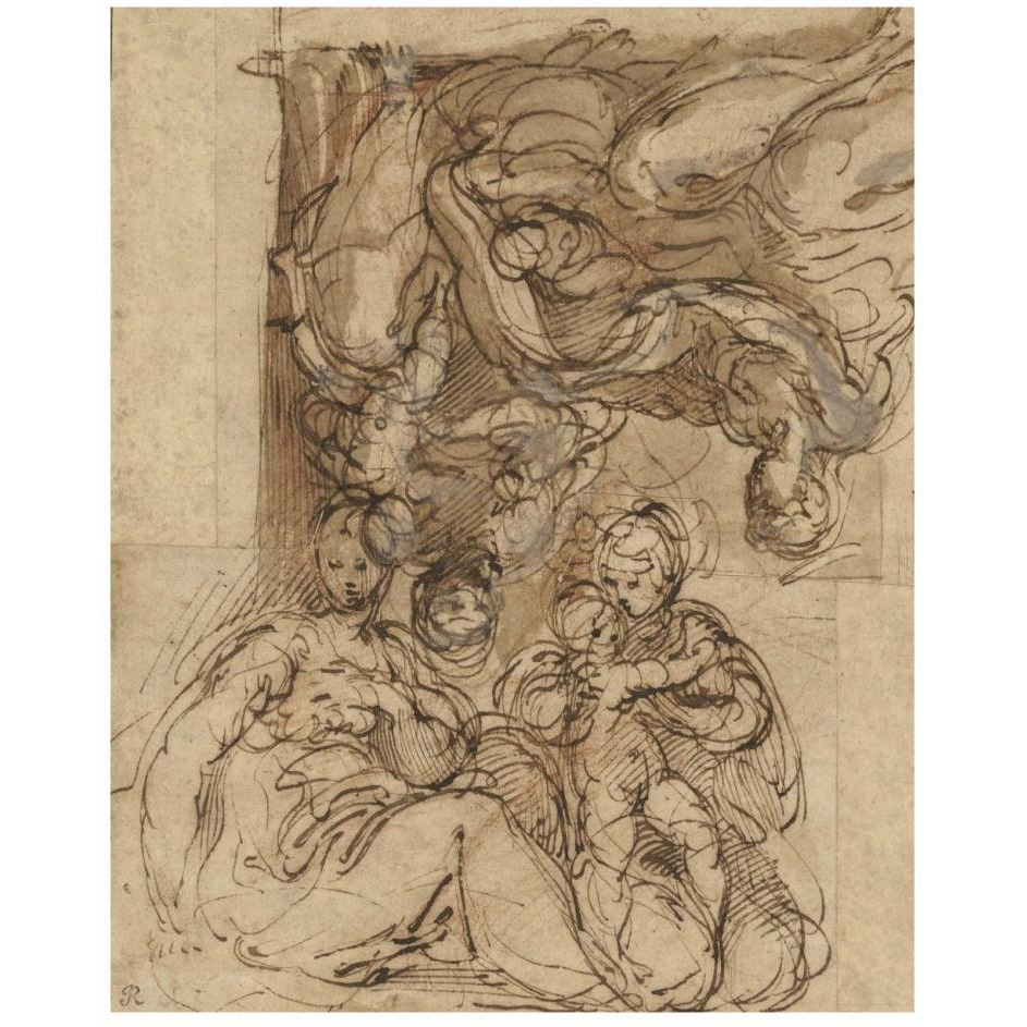 Two Studies for a Holy Family-Paper Art-22&quotx26"