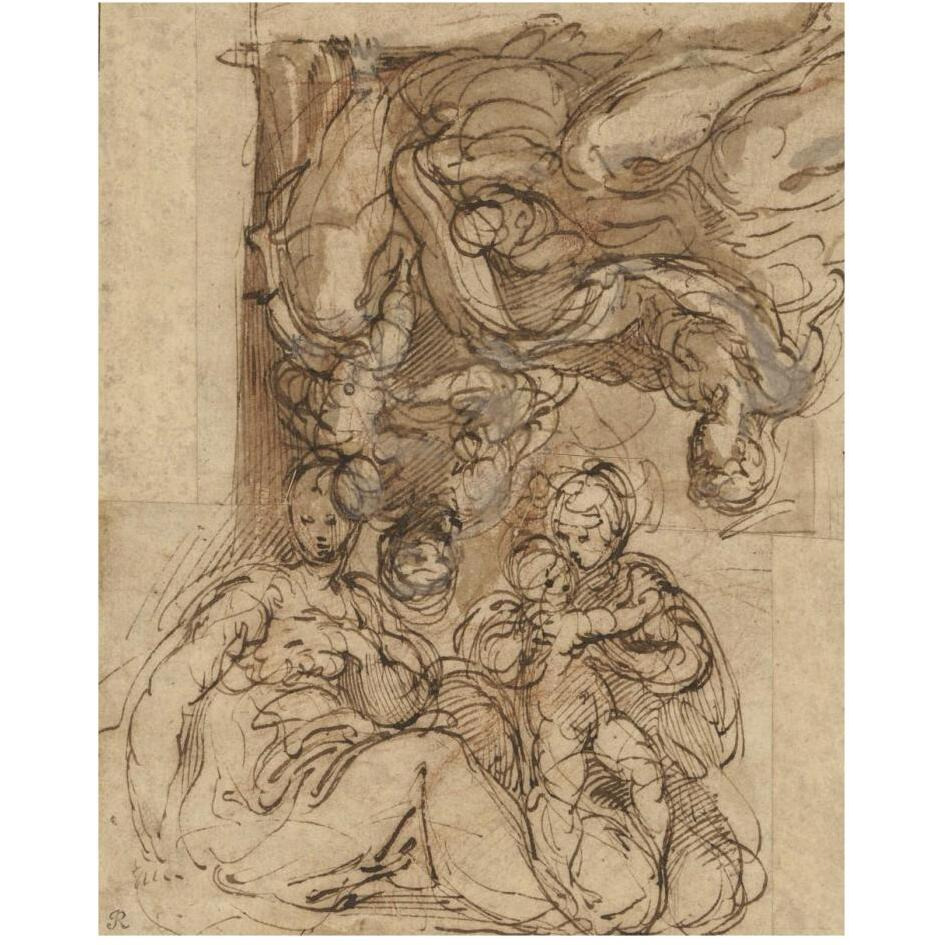 Two Studies for a Holy Family-Paper Art-24&quotx30"