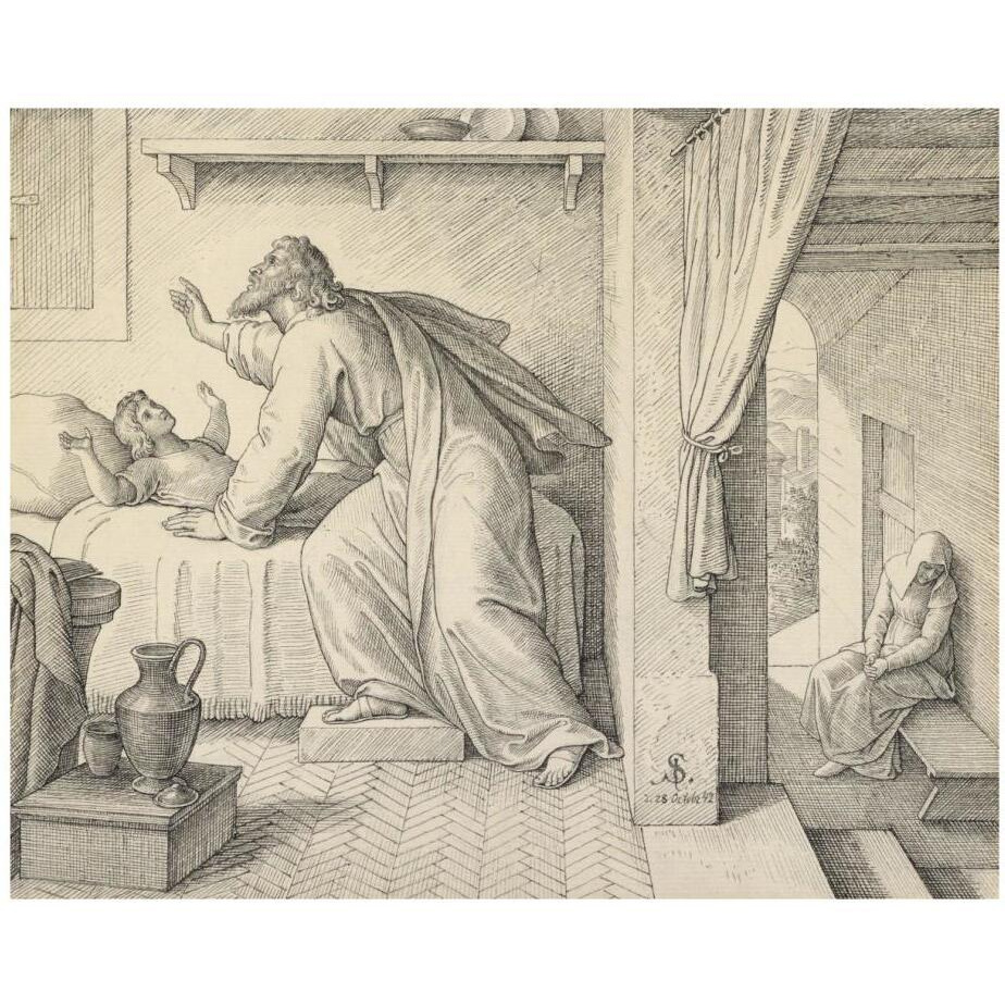 Elijah Revives the Son of the Widow of Zarephath-Paper Art-22&quotx18"