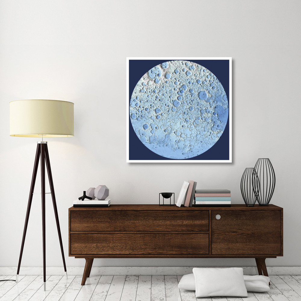 Unmarked Decorative Topographic Map of the Moon, North Pole-Paper Art-42&quotx42"