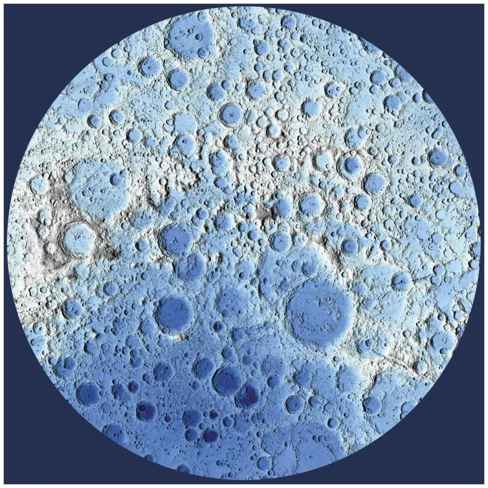 Unmarked Decorative Topographic Map of the Moon, South Pole-Paper Art-32&quotx32"