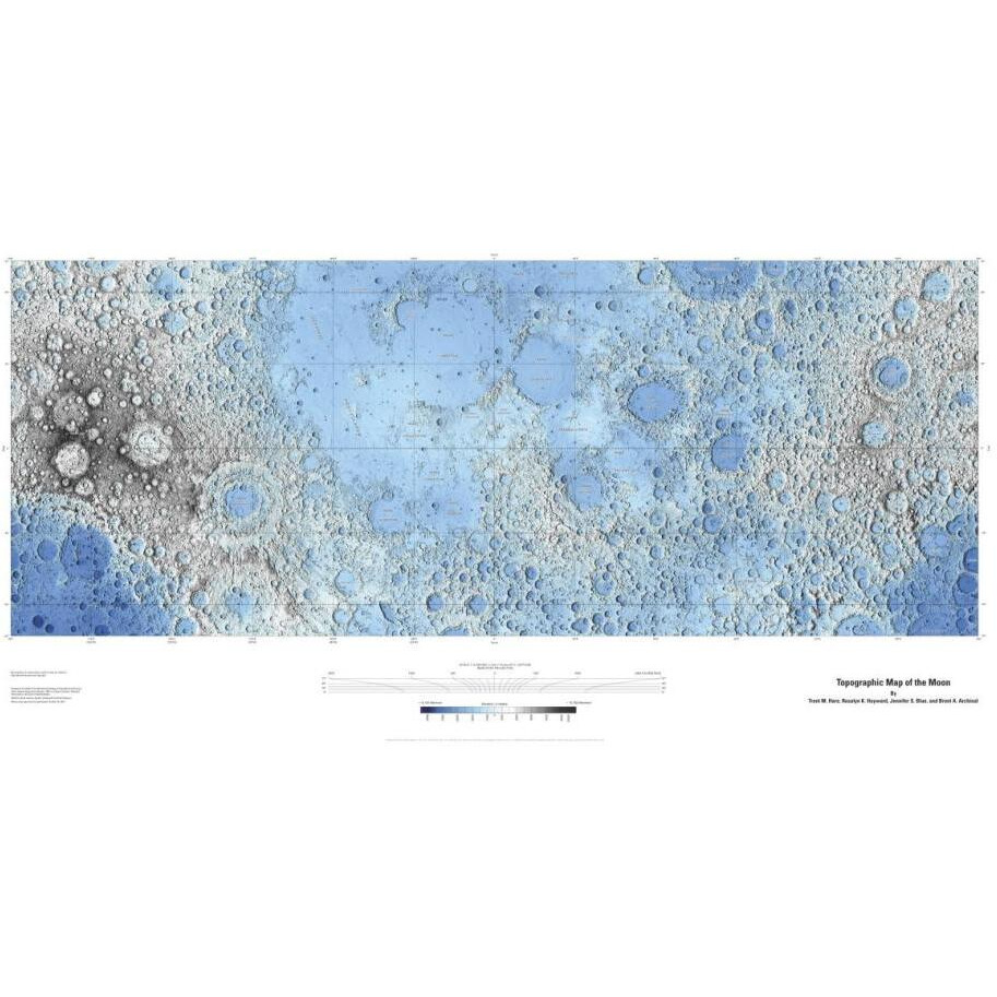 Decorative Topographic Map of the Moon, Projection-Paper Art-38&quotx20"