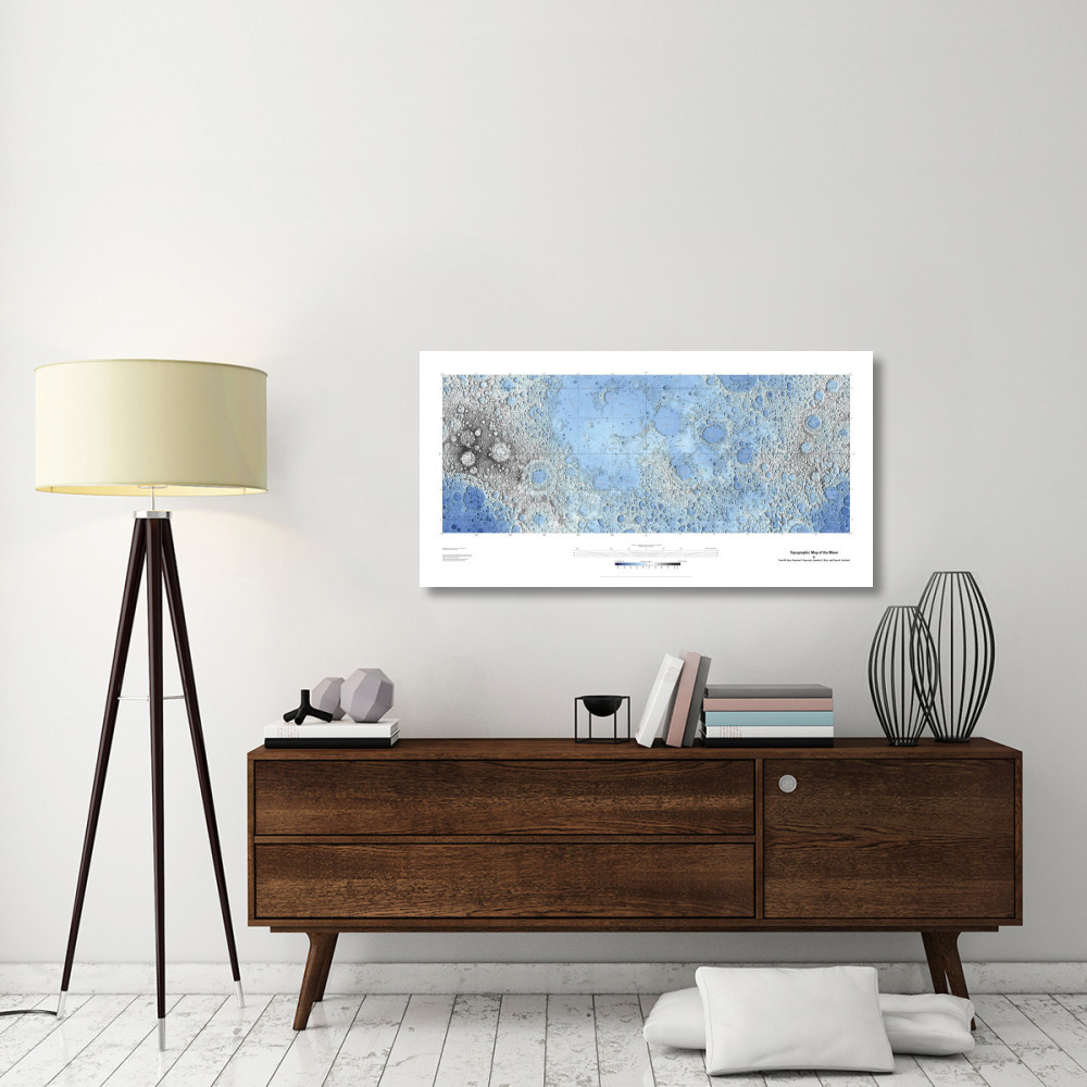 Decorative Topographic Map of the Moon, Projection-Paper Art-50&quotx26"