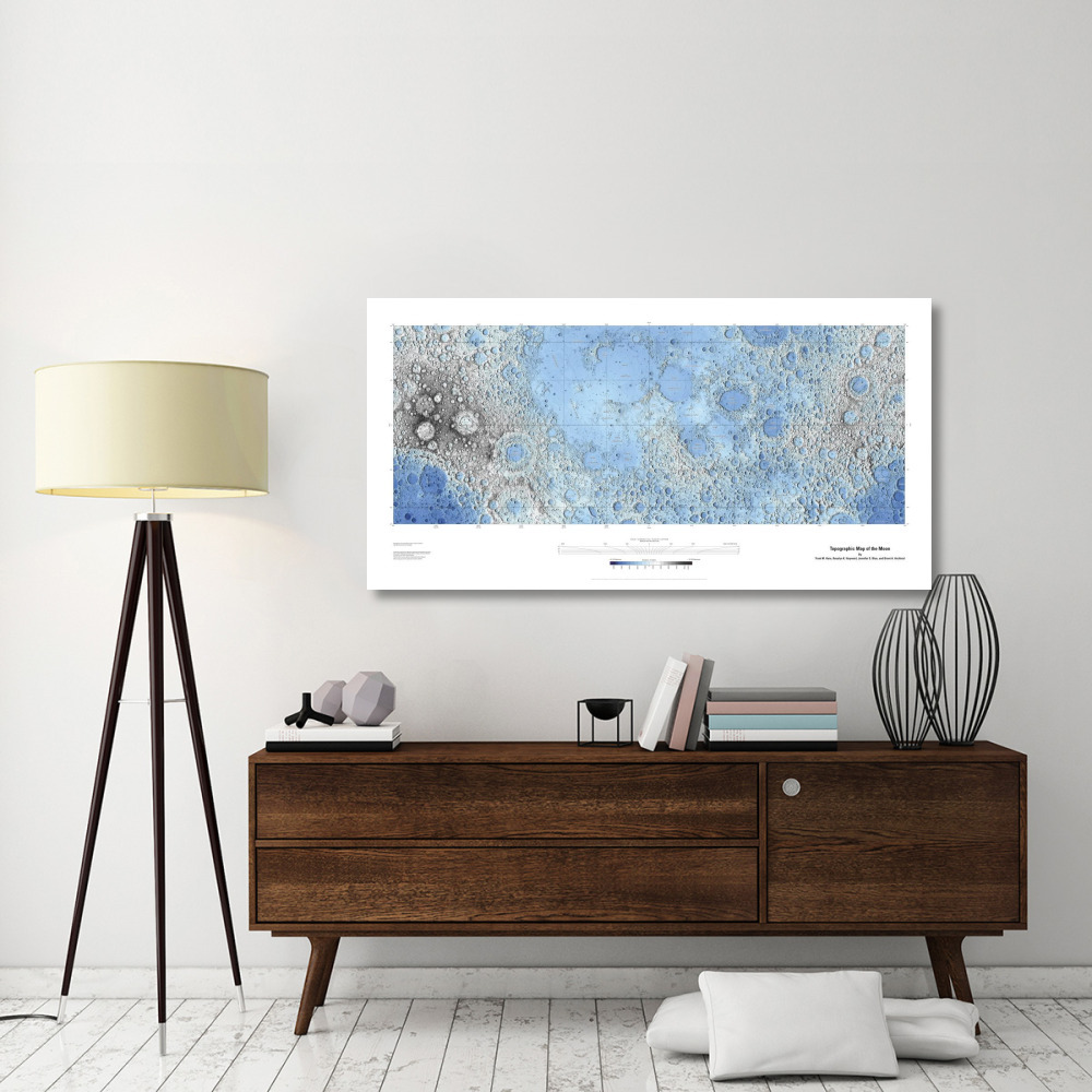 Decorative Topographic Map of the Moon, Projection-Paper Art-62&quotx32"