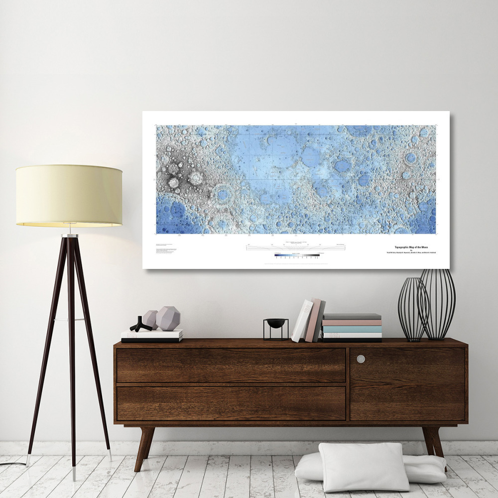 Decorative Topographic Map of the Moon, Projection-Paper Art-74&quotx38"