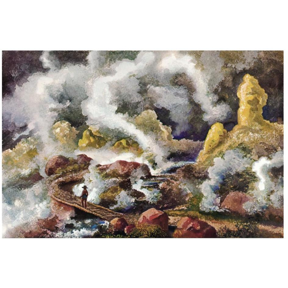Krater des Vulkan Papandajan Schwefelfelsen und kochende Quellen-Paper Art-26&quotx18"