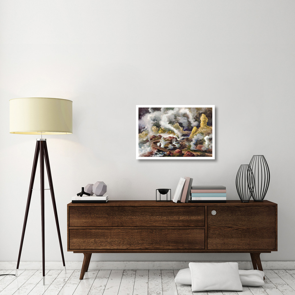 Krater des Vulkan Papandajan Schwefelfelsen und kochende Quellen-Paper Art-32&quotx22"