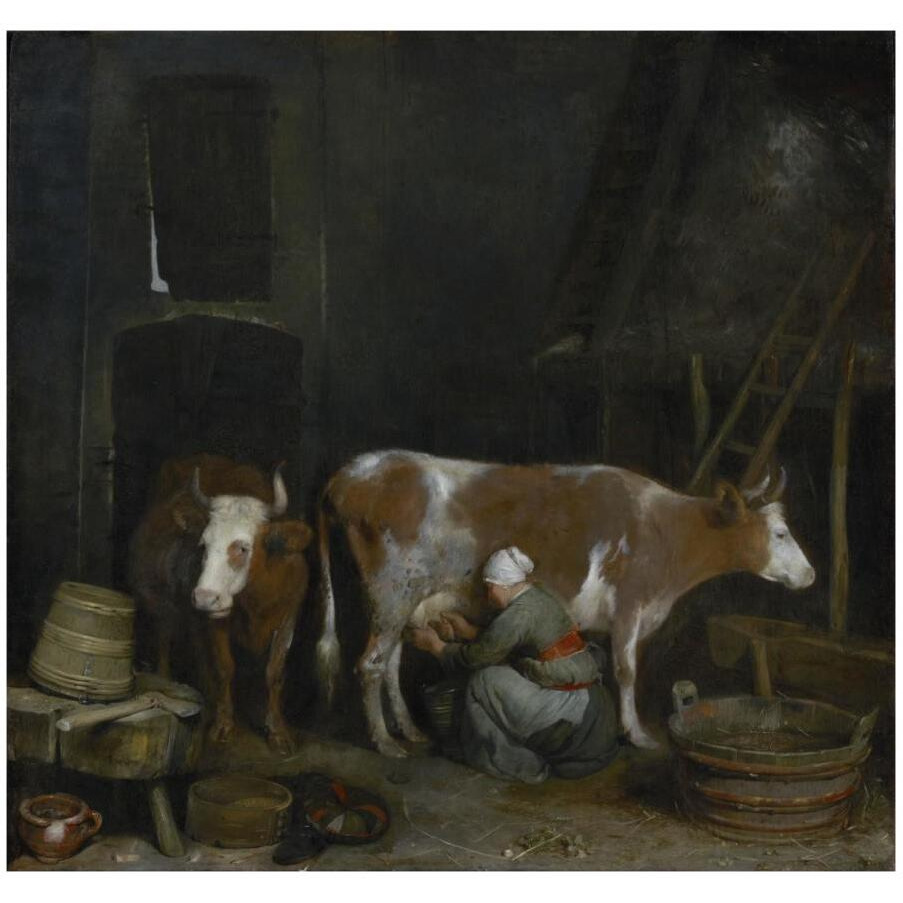 A Maid Milking a Cow in a Barn-Paper Art-18&quotx17"