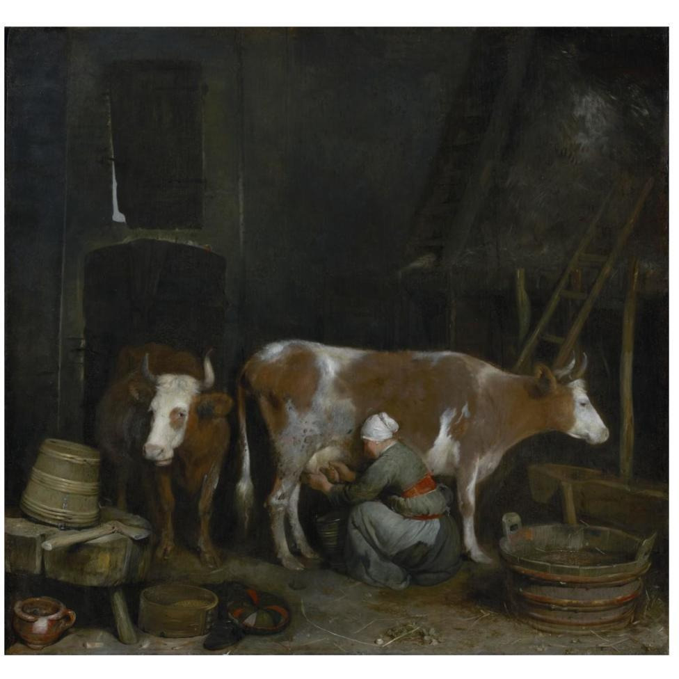 A Maid Milking a Cow in a Barn-Paper Art-46&quotx44"