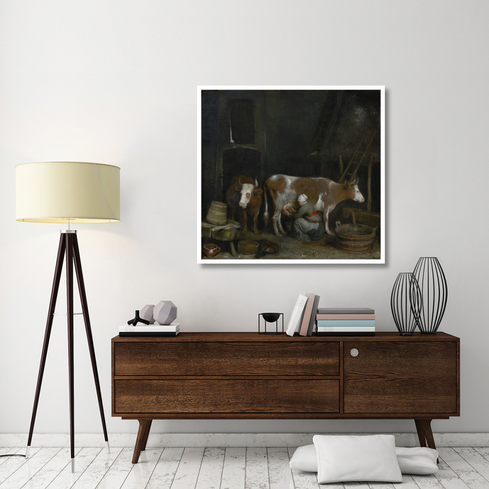 A Maid Milking a Cow in a Barn-Paper Art-46&quotx44"