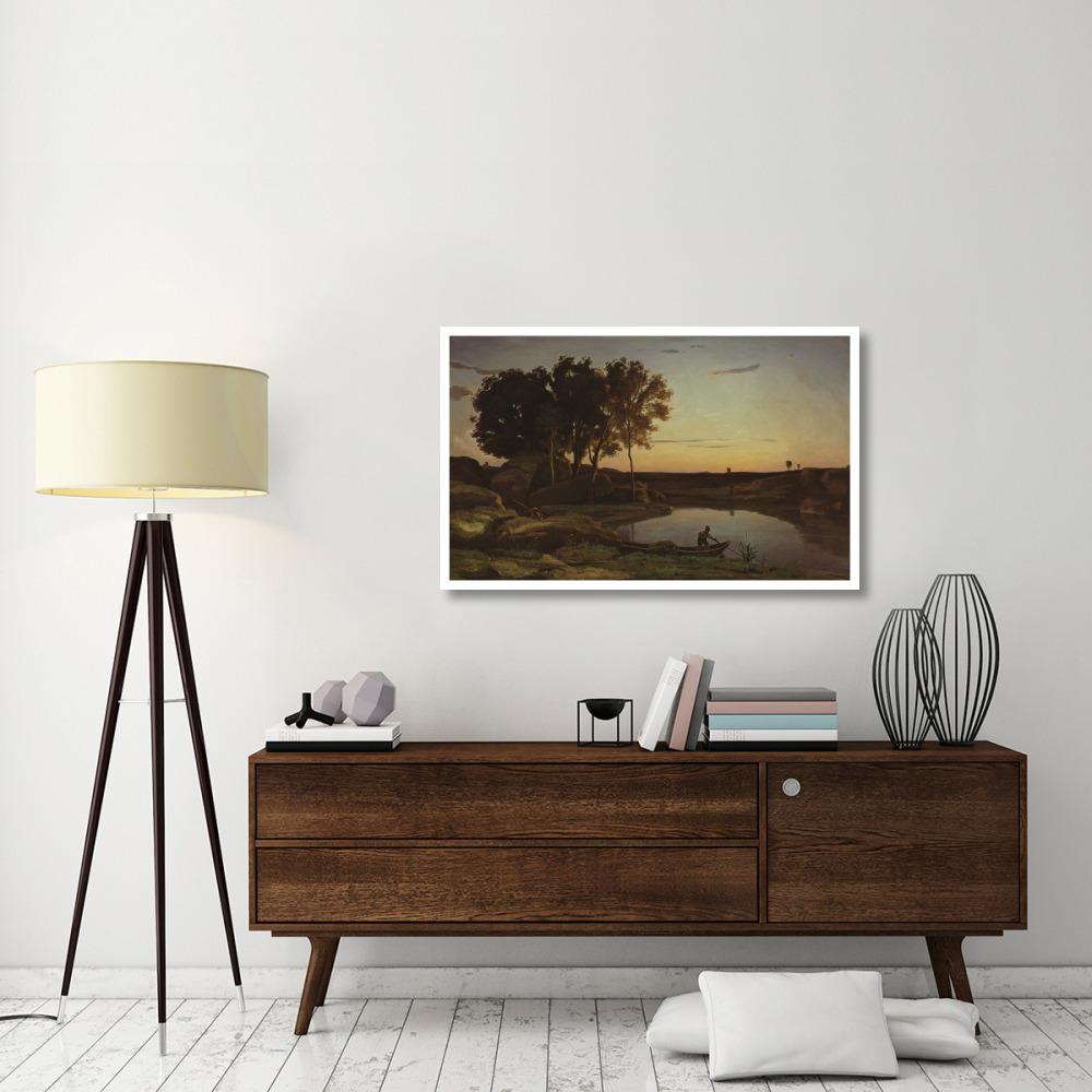 Landscape with Lake and Boatman-Paper Art-46&quotx29"
