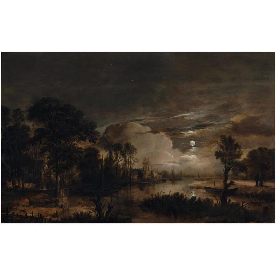 Moonlit Landscape with a View of the New Amstel River and Castle Kostverloren-Paper Art-38&quotx25"