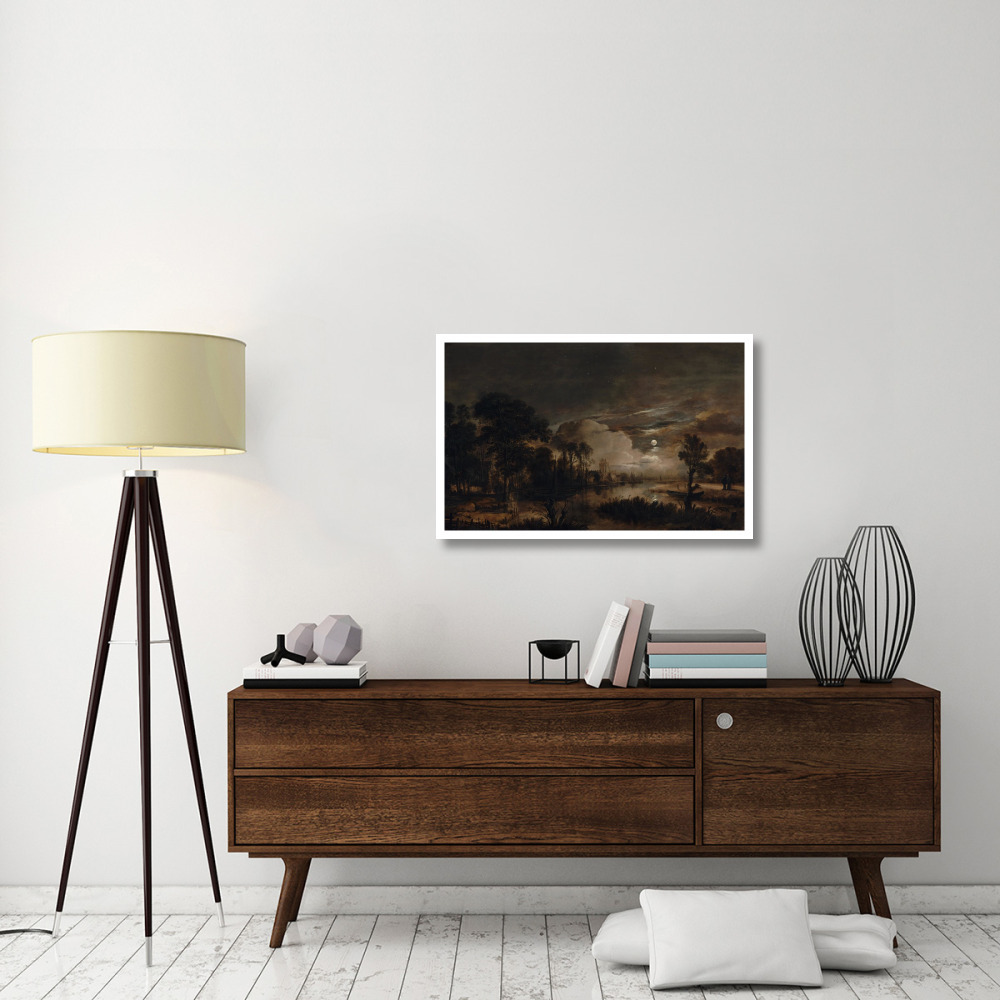 Moonlit Landscape with a View of the New Amstel River and Castle Kostverloren-Paper Art-38&quotx25"