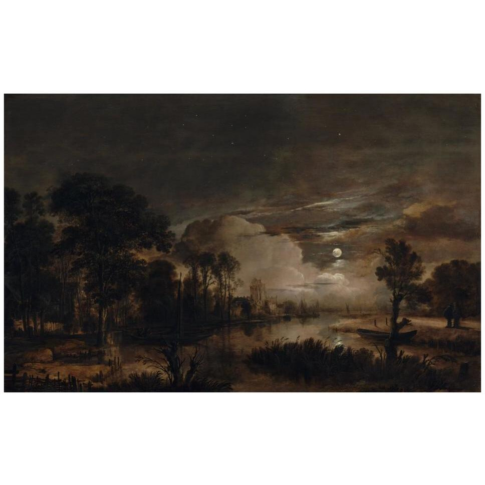 Moonlit Landscape with a View of the New Amstel River and Castle Kostverloren-Paper Art-42&quotx27"