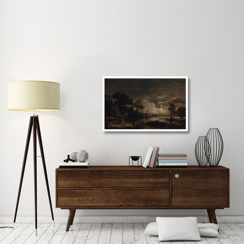 Moonlit Landscape with a View of the New Amstel River and Castle Kostverloren-Paper Art-42&quotx27"