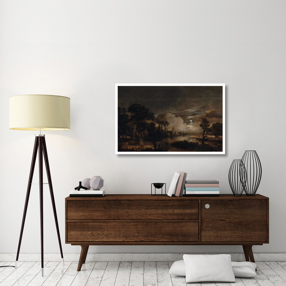 Moonlit Landscape with a View of the New Amstel River and Castle Kostverloren-Paper Art-46&quotx30"