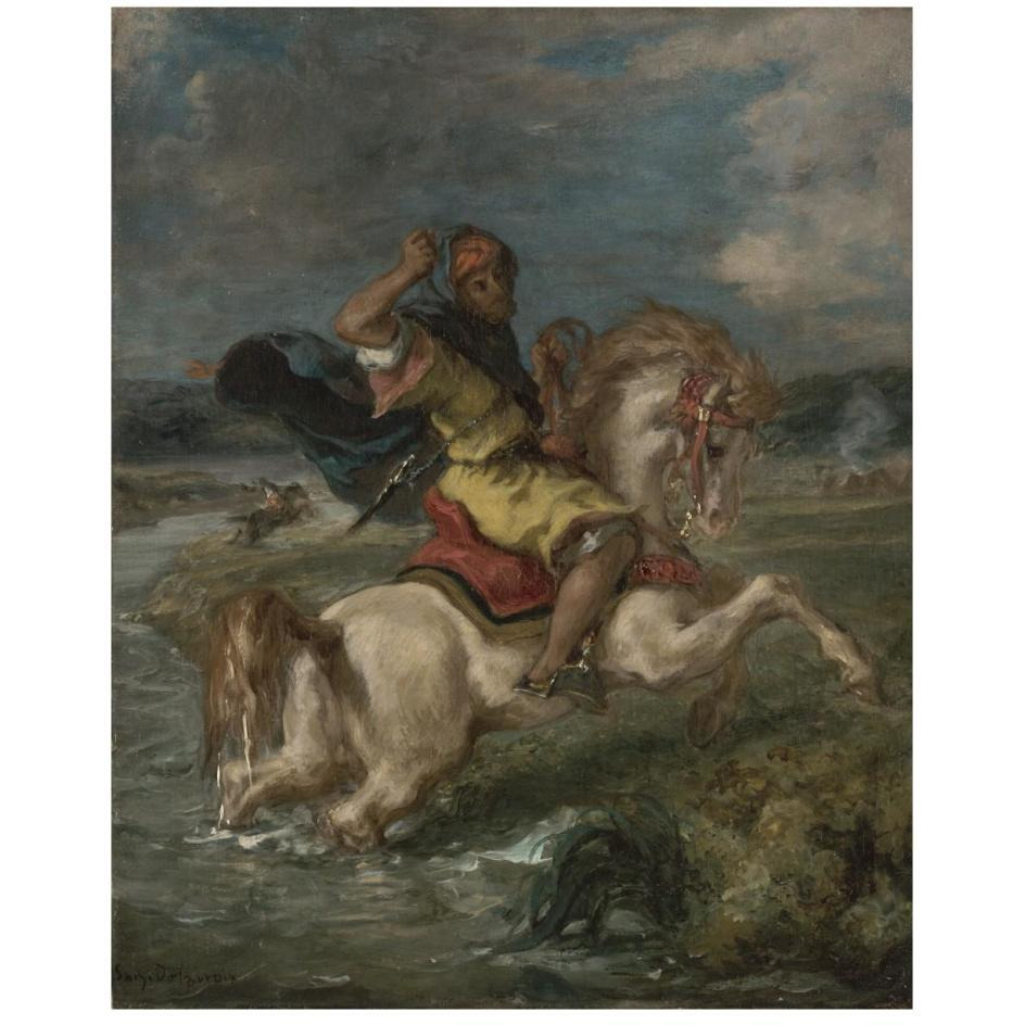 Moroccan Horseman Crossing a Ford-Paper Art-22&quotx26"