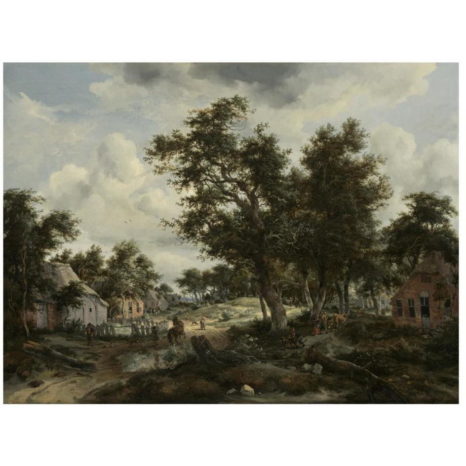 A Wooded Landscape with Travelers on a Path through a Hamlet-Paper Art-26&quotx20"