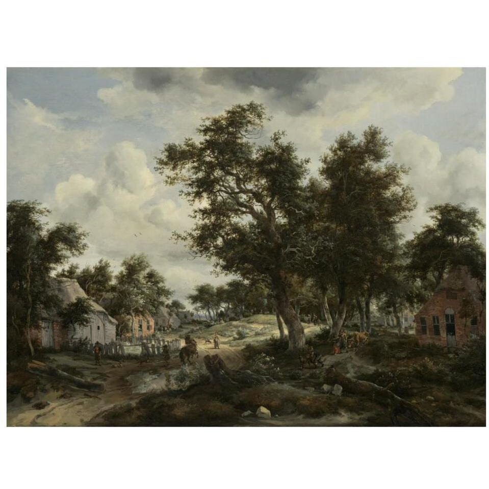 A Wooded Landscape with Travelers on a Path through a Hamlet-Paper Art-34&quotx26"