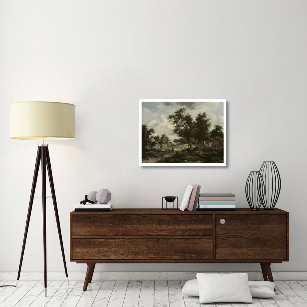 A Wooded Landscape with Travelers on a Path through a Hamlet-Paper Art-34&quotx26"