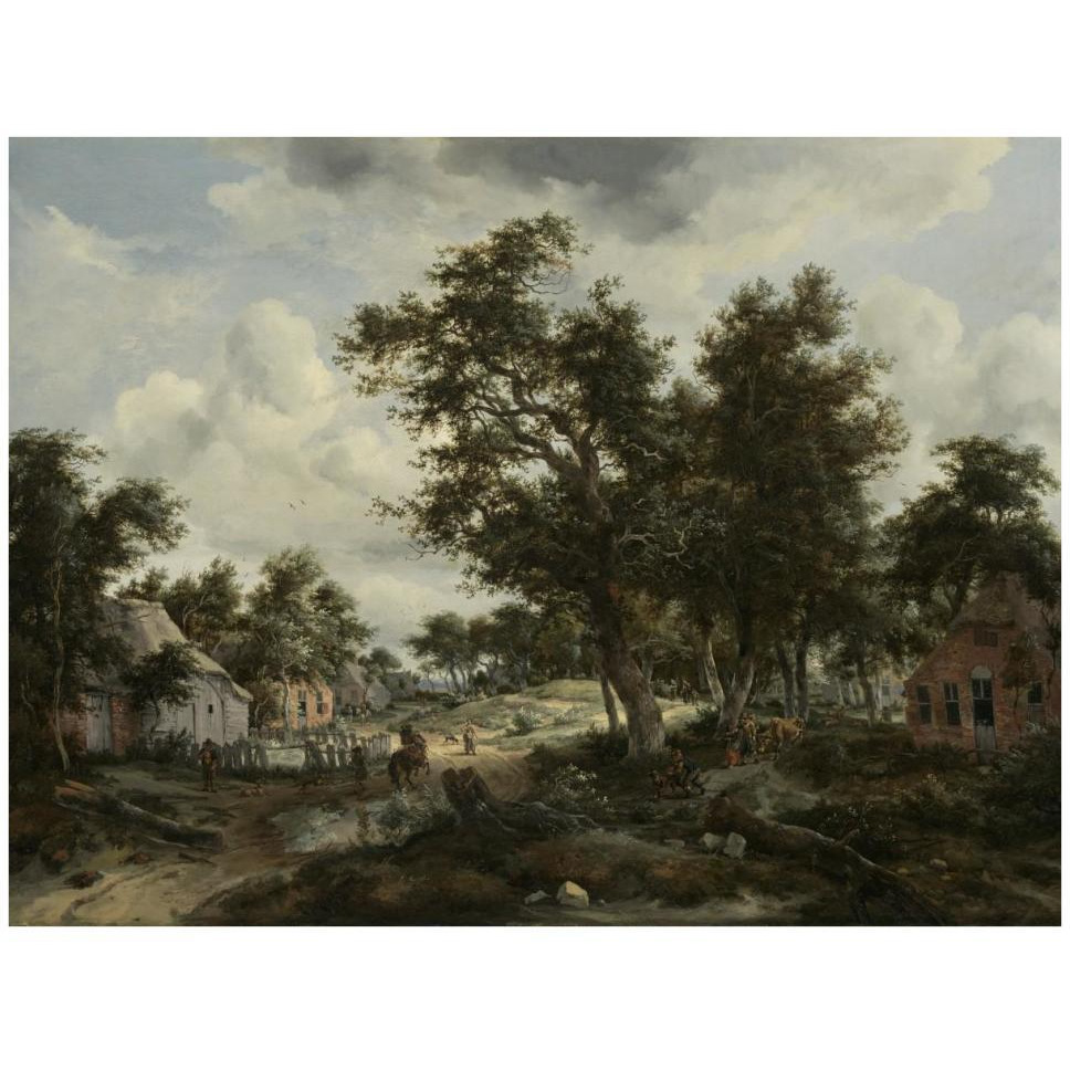 A Wooded Landscape with Travelers on a Path through a Hamlet-Paper Art-42&quotx32"