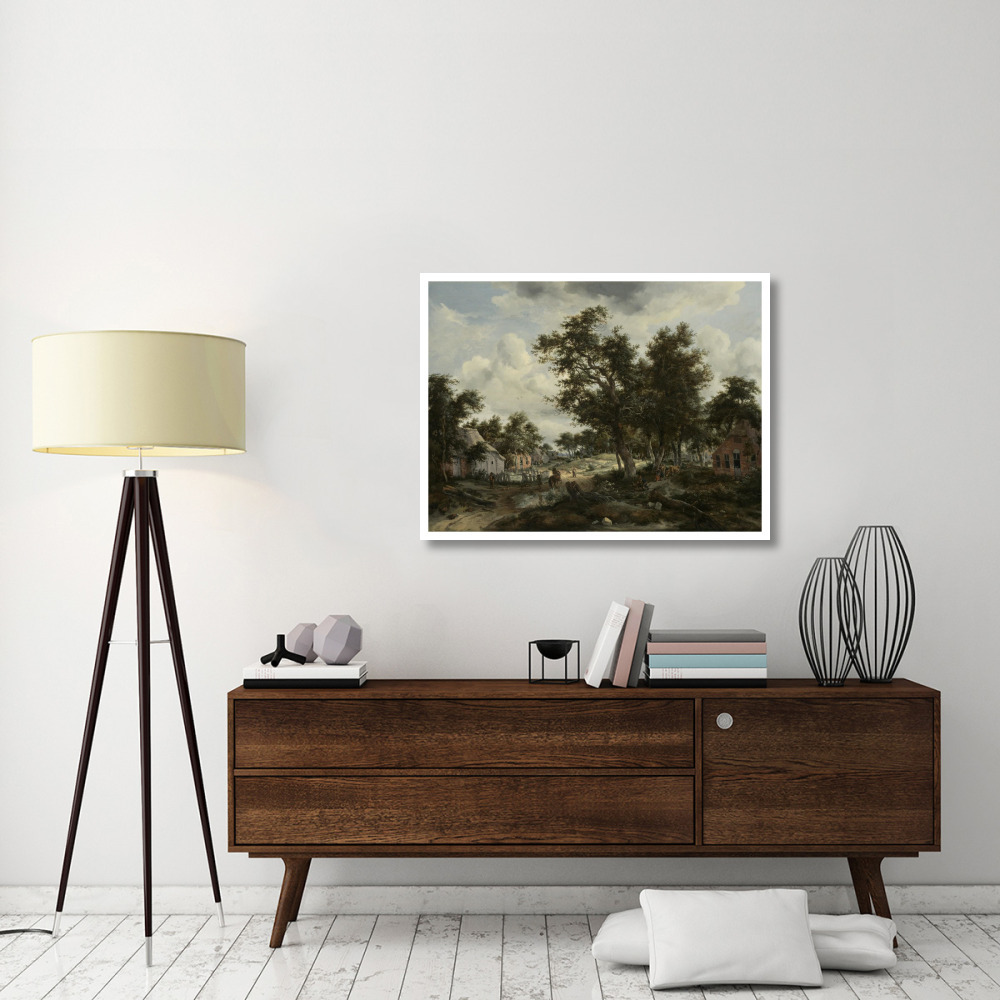 A Wooded Landscape with Travelers on a Path through a Hamlet-Paper Art-42&quotx32"