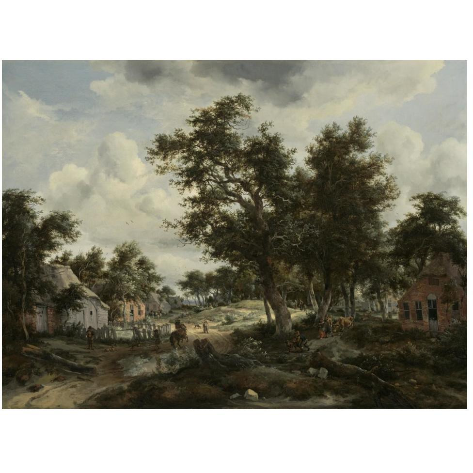 A Wooded Landscape with Travelers on a Path through a Hamlet-Paper Art-50&quotx38"