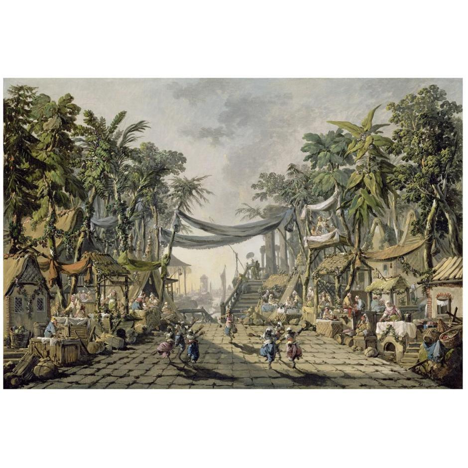 Market Scene in an Imaginary Oriental Port-Paper Art-26&quotx18"