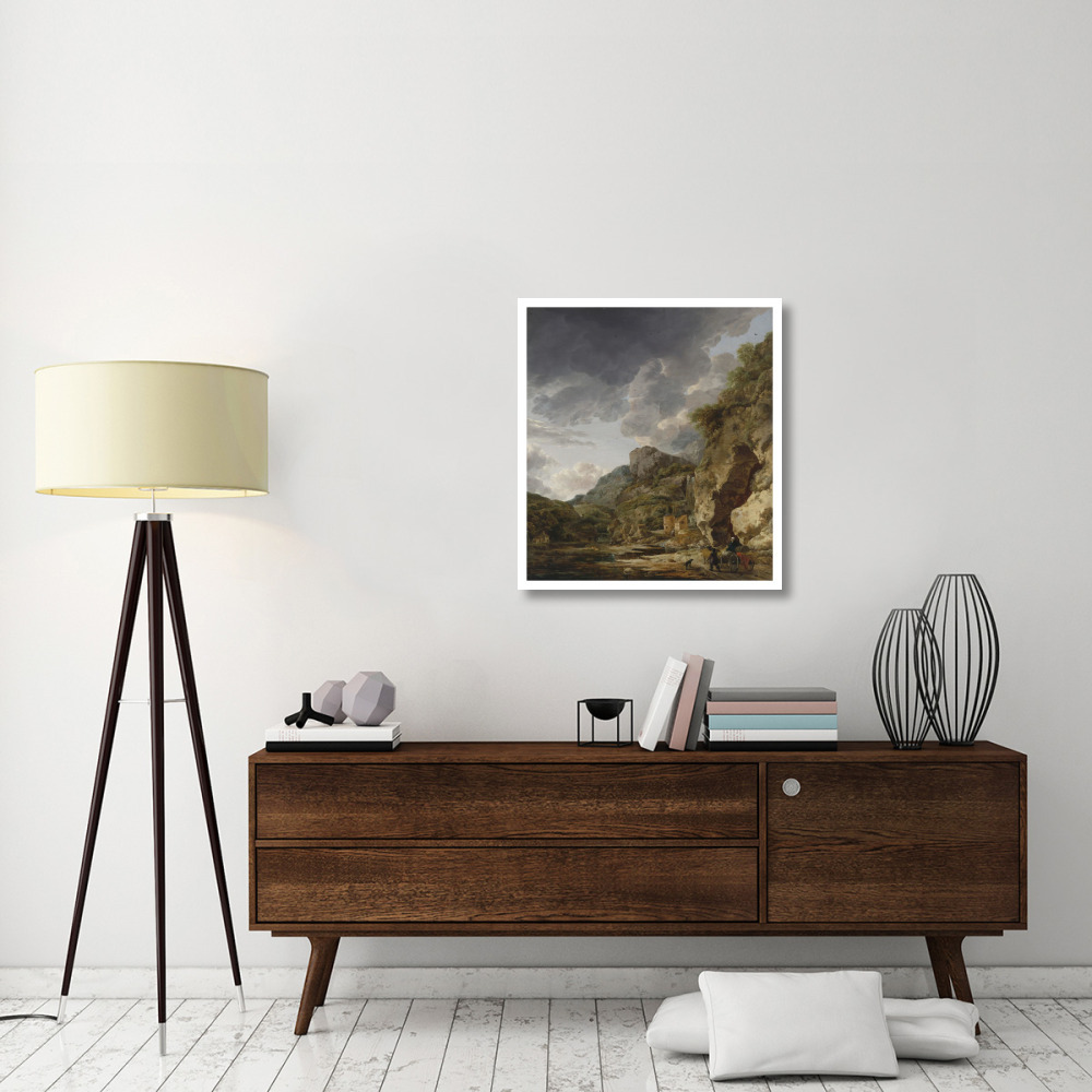 Mountain Landscape with River and Wagon-Paper Art-29&quotx32"