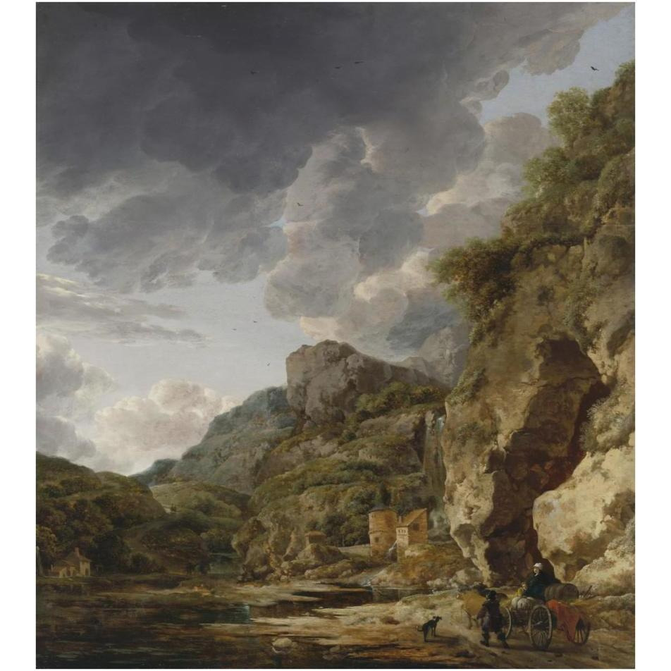 Mountain Landscape with River and Wagon-Paper Art-34&quotx38"