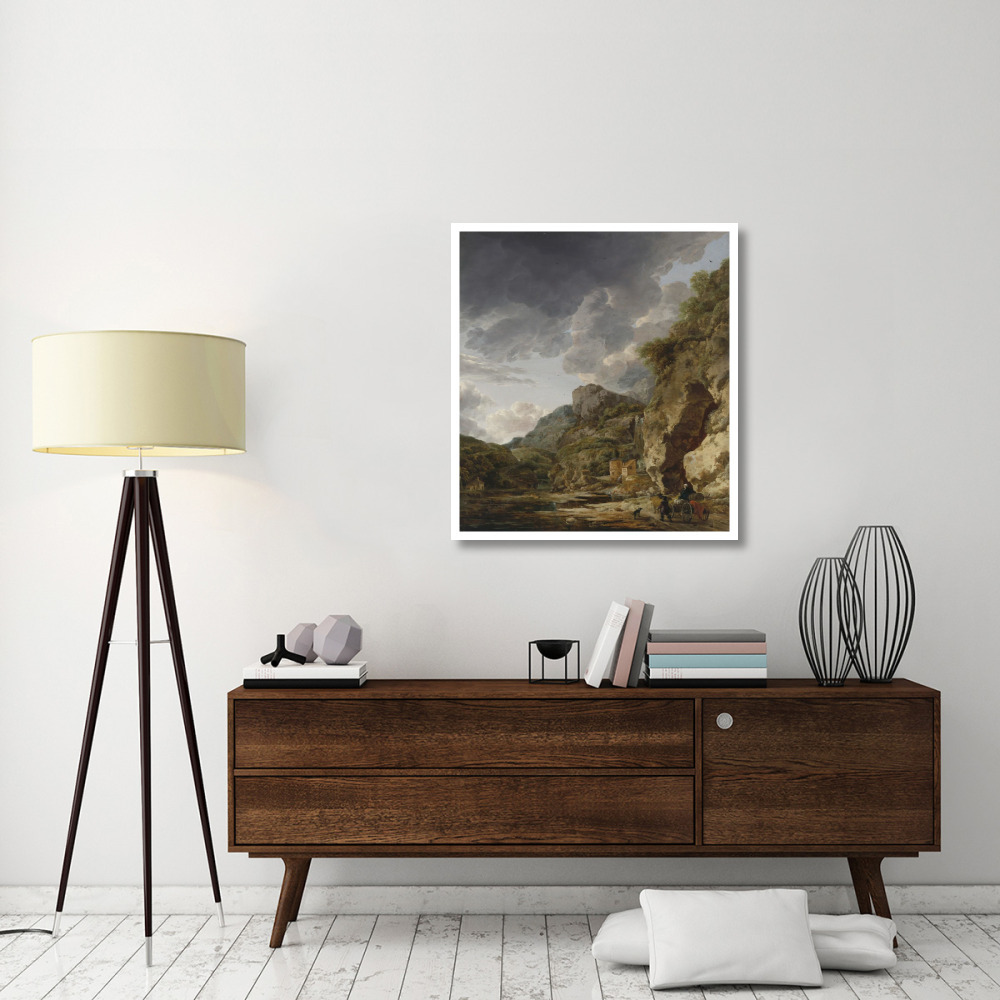 Mountain Landscape with River and Wagon-Paper Art-34&quotx38"