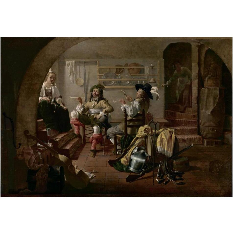 Interior with Soldiers and Women-Paper Art-20&quotx14"