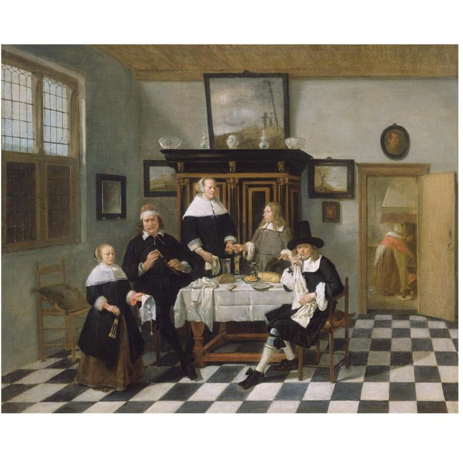 Family Group in an Interior-Paper Art-30&quotx24"